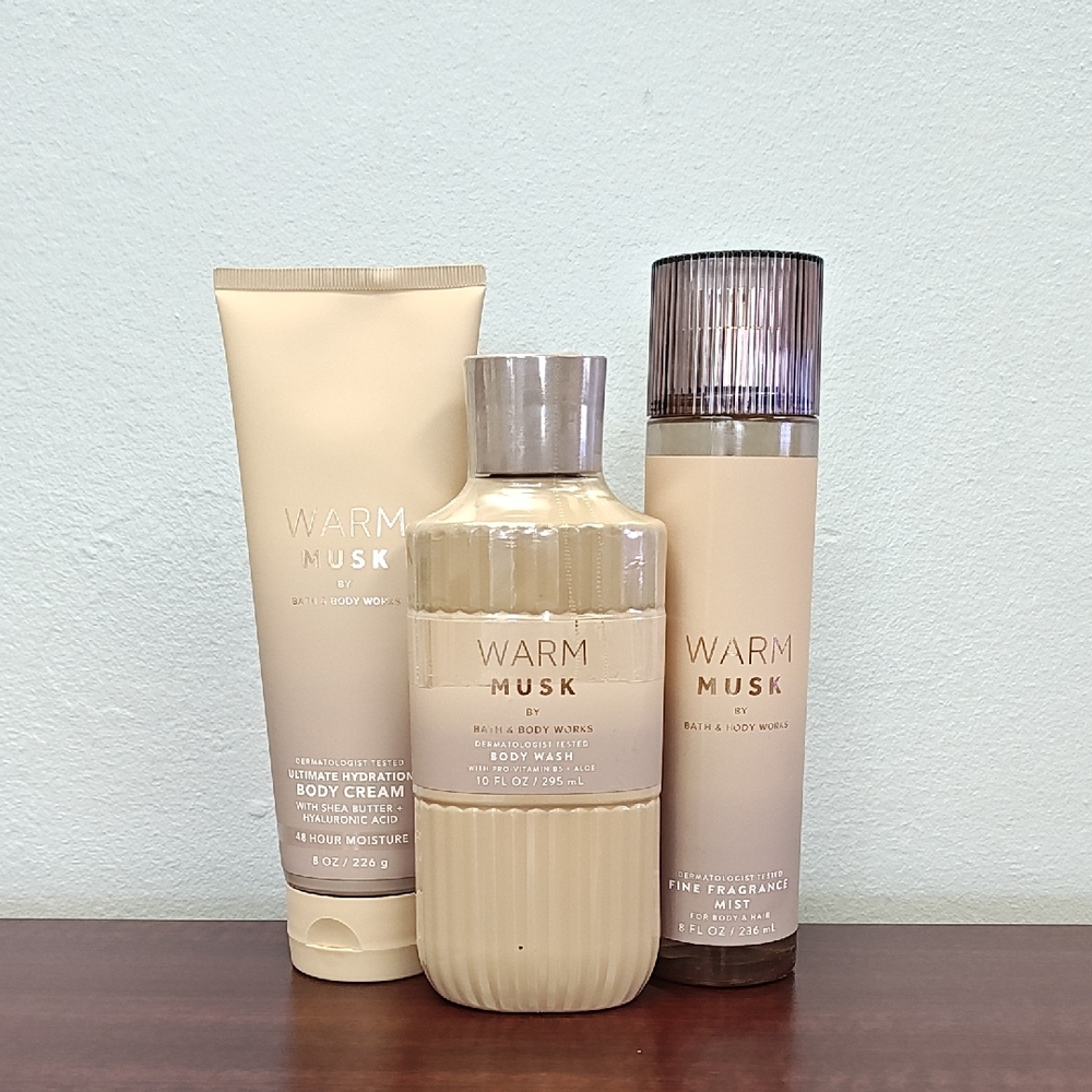 Bath & Body Works WARM MUSK 3 Piece Body Care Bundle Set